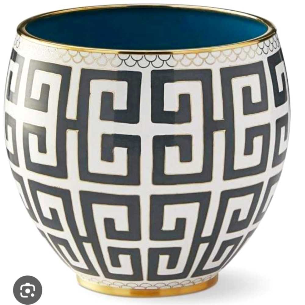 Greek Key Cloisonne Vase, Charcoal, Retail  Price $295.00US, Size Medium